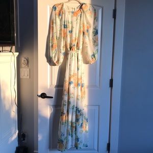 Flying tomato S floral blue yellow green cream ivory long sleeve maxi dress
